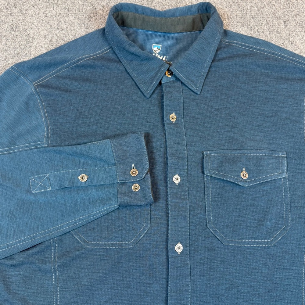 KUHL Aero Soft Mens Large Blue Long Sleeve Button Down Performance Shirt